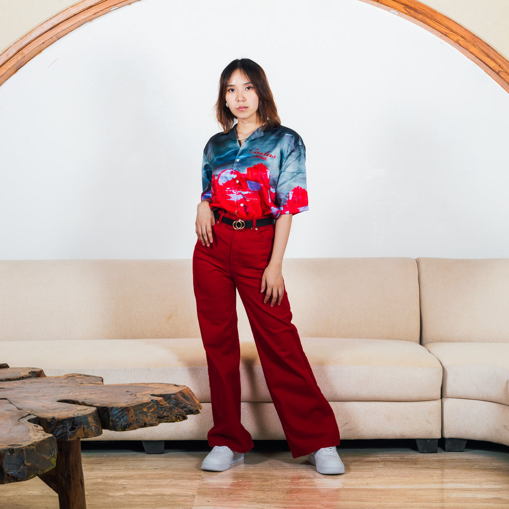 CONTEMPORARY ABSTRACT SWISS SATIN SHIRT