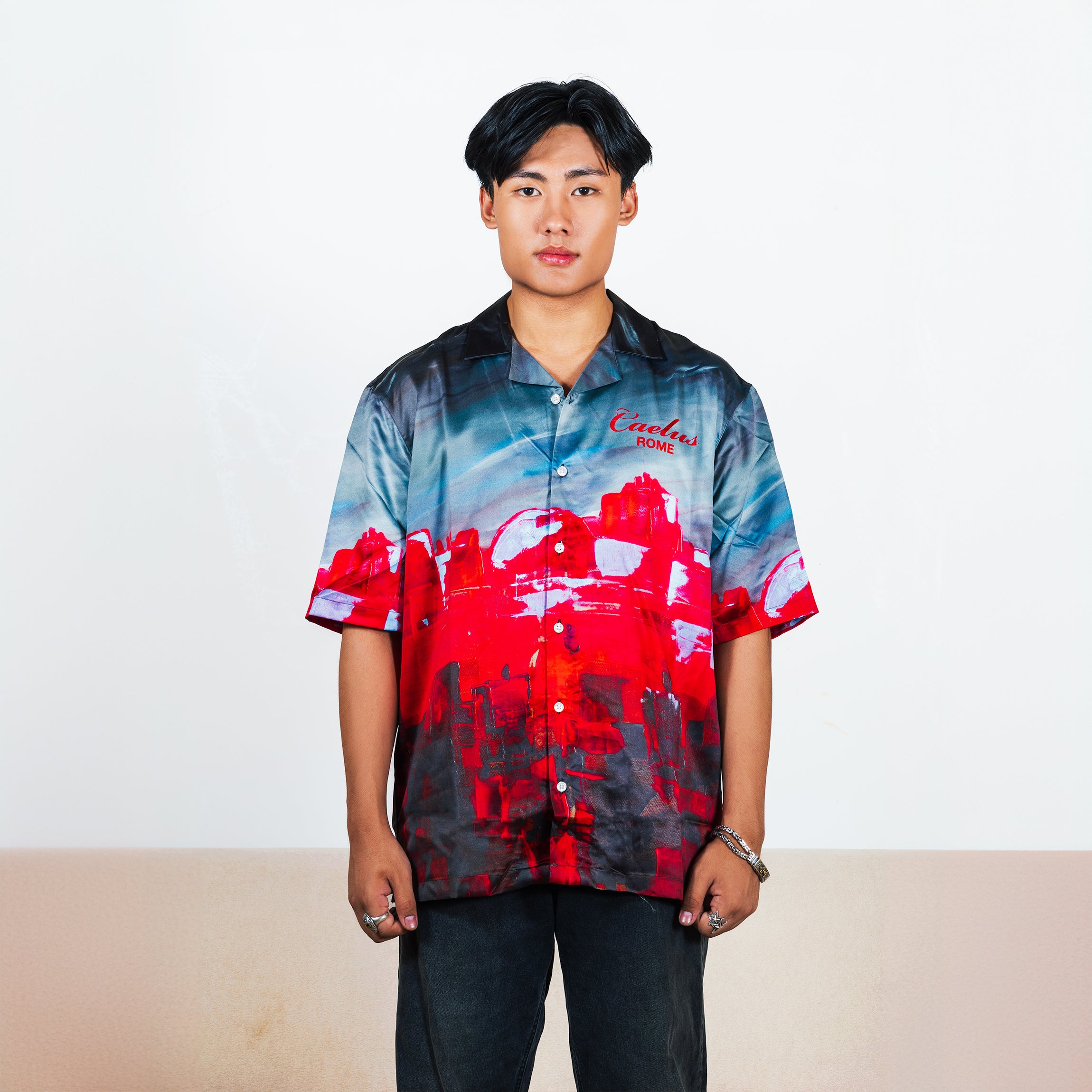 CONTEMPORARY ABSTRACT SWISS SATIN SHIRT