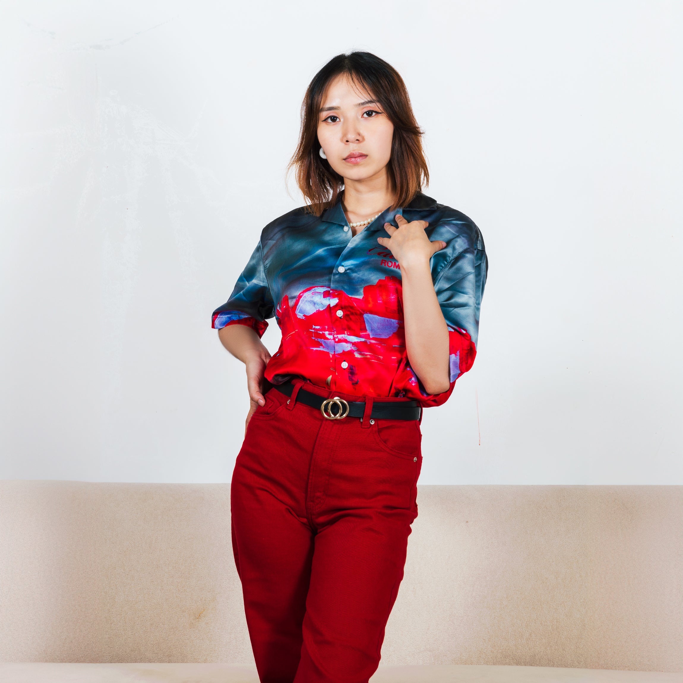 CONTEMPORARY ABSTRACT SWISS SATIN SHIRT